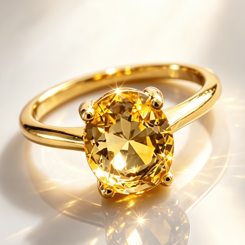 Elegant Minimalist Copper Ring with Yellow Zirconia, Gift Idea